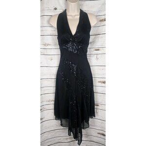Vintage Y2K Rampage Black Halter Dress S Sequins 90's Chiffon  Asymmetrical